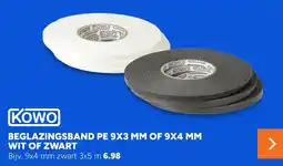 BOUWMAAT Kowo beglazingsband pe 9x3 mm of 9x4 mm wit of zwart aanbieding