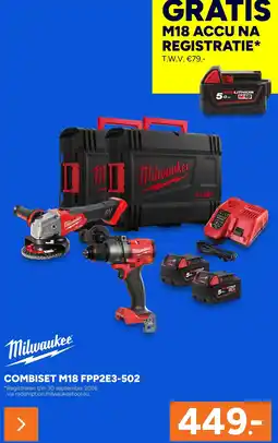 BOUWMAAT Milwaukee COMBISET M18 FPP2E3-502 aanbieding