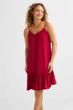 Wehkamp BEACHWAVE crinkle strandjurk rood aanbieding