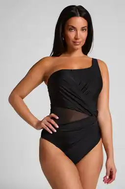 Wehkamp Hunkemöller corrigerend one shoulder badpak Shell Mesh zwart aanbieding