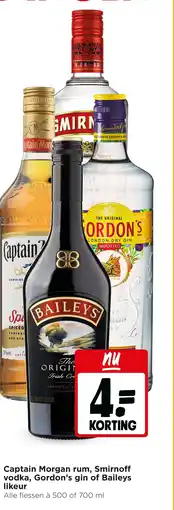Jumbo Captain Morgan rum, Smirnoff vodka, Gordon's gin of Baileys likeur aanbieding