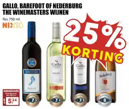 De Boerenschuur Gallo, Barefoot of Nederburg the winemasters wijnen aanbieding