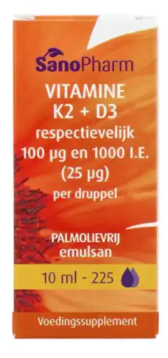 De Online Drogist Sanopharm Vitamine K2 + D3 Druppels 225ML aanbieding
