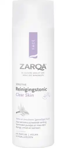 De Online Drogist Zarqa Sensitive Face Reinigingstonic Clear Skin 200ML aanbieding