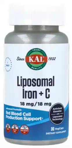 De Online Drogist Kal Liposomaal IJzer Vitamine C Capsules 30CP aanbieding