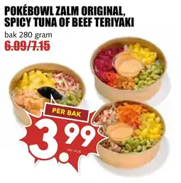 De Boerenschuur Pokébowl Zalm Original, Spicy Tuna of Beef Teriyaki aanbieding