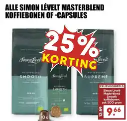 De Boerenschuur simon lévèlt masterblend koffiebonen of -capsules aanbieding