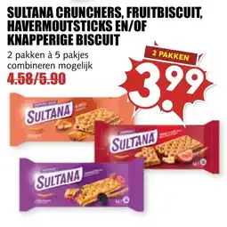 De Boerenschuur Sultana crunchers, fruitbiscuit, havermoutsticks en/of knapperige biscuit aanbieding