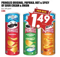 De Boerenschuur Pringles original, paprika, hot & spicy of sour cream & onion aanbieding