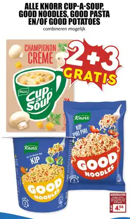 De Boerenschuur Knorr cup-a-soup, good noodles, good pasta en/of good potatoes aanbieding