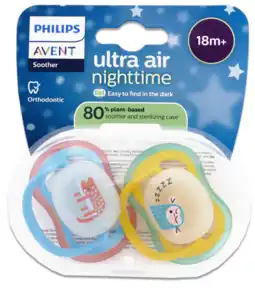 De Online Drogist Avent Ultra Air Fopspeen Nacht Poes 18M+ 2ST aanbieding