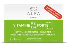De Online Drogist Alfa Vitamine K2 & D3 Forte Softgels 60SG aanbieding