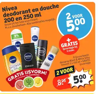 Kruidvat Nivea deodorant en douche 200 en 250 ml aanbieding