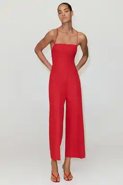 Wehkamp Mango jumpsuit met open rug en linnen - rood aanbieding