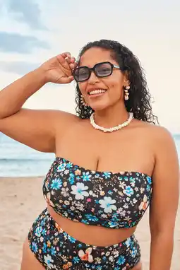 Wehkamp Zizzi voorgevormde strapless bandeau bikinitop CAANNE zwart/multi aanbieding