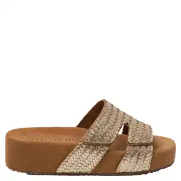 Wehkamp Lazamani Mille leren slippers met gevlochten goud aanbieding