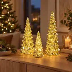 Action Glazen kerstbomenset met ledlampjes aanbieding