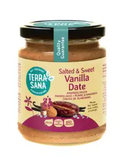 De Online Drogist TerraSana Amandelpasta Salted & Sweet Vanilla Date 250GR aanbieding