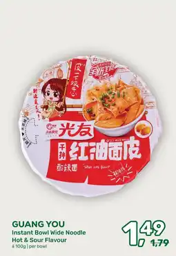Amazing Oriëntal Guang You Instant Bowl Wide Noodle Hot & Sour Flavour aanbieding