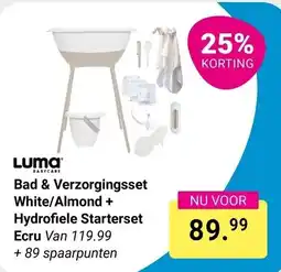 Van Asten BabySuperstore Luma Bad & Verzorgingsset White/Almond + Hydrofiele Starterset Ecru aanbieding