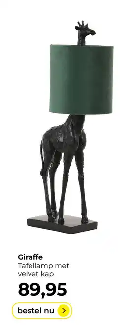 Lampidee Giraffe - tafellamp h:68cm zwart + lampenkap velvet groen aanbieding