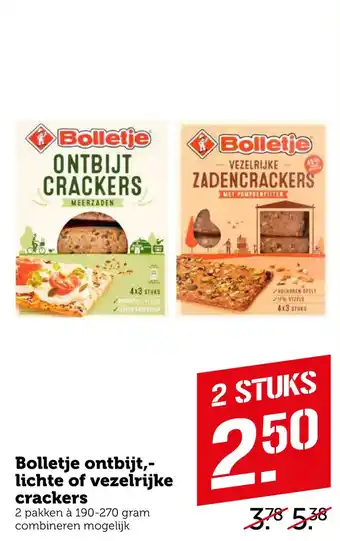 Coop Bolletje ontbijt,- lichte of vezelrijke crackers aanbieding