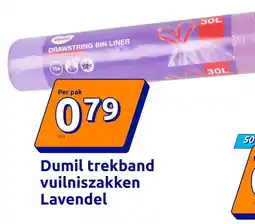 Action Dumil trekband vuilniszakken Lavendel aanbieding