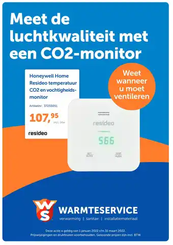 Warmteservice Honeywell Home Resideo temperatuur CO2 en vochtigheids- monitor aanbieding