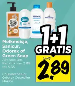 Vomar Voordeelmarkt Alle Melkmeisje, Sanicur, Odorex of Green Soap aanbieding