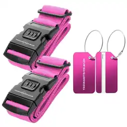 ANWB Thousandtravelmiles Kofferset 4-delig kofferriem + bagagelabels Roze Roze aanbieding
