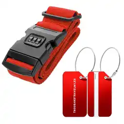 ANWB Thousandtravelmiles Kofferriem + 2 Bagagelabel 3-delig Rood Rood aanbieding