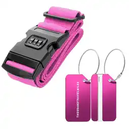 ANWB Thousandtravelmiles Kofferriem + 2 Bagagelabel 3-delig Roze Roze aanbieding