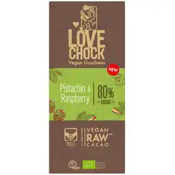 Holland & Barrett 2e product 50% korting | Vegan | Lovechock Pistachio & Raspberry 80% Cacao - 70g aanbieding