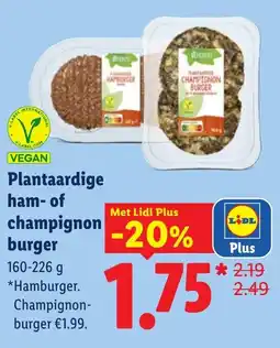 Lidl Plantaardige ham- of champignon burger aanbieding