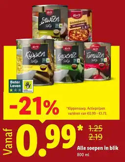 Lidl Alle soepen in blik aanbieding