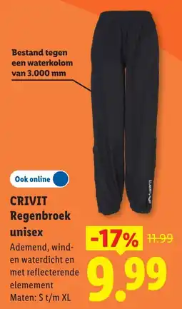 Lidl Crivit Regenbroek unisex aanbieding