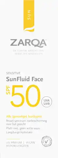 De Online Drogist Zarqa Zon Sensitive Fluide Face SPF50 aanbieding
