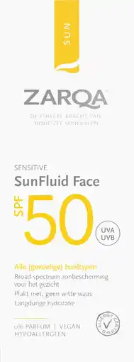 De Online Drogist Zarqa Zon Sensitive Fluide Face SPF50 aanbieding