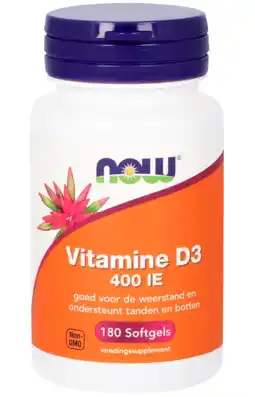 De Online Drogist NOW Vitamine D3 400 IE Softgels 180SG aanbieding