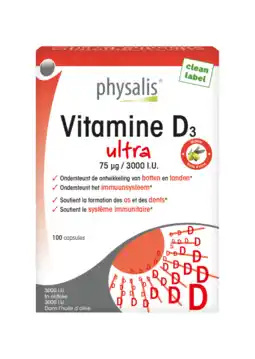 De Online Drogist Physalis Vitamine D3 Ultra Capsules 100CP aanbieding