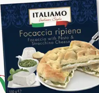 Lidl Gevulde focaccia • Focaccia gevuld met pesto en kaas aanbieding