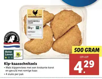 Lidl Kip-kaasschnitzels Mals kippenvlees met een krokante korst en gevuld met romige kaas aanbieding