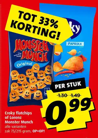 Boni Croky flatchips of lorenz monster munch aanbieding