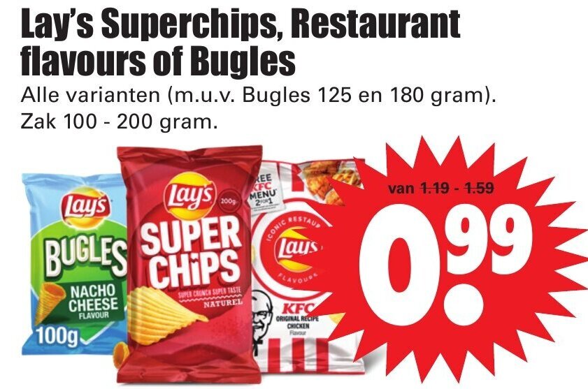 Lay's Bugles, Superchips of Restaurant flavours aanbieding bij Dirk