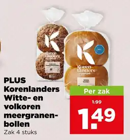 PLUS Korenlanders Witte- en volkoren meergranen-bollen aanbieding