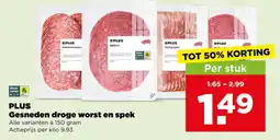 PLUS Gesneden droge worst en spek aanbieding