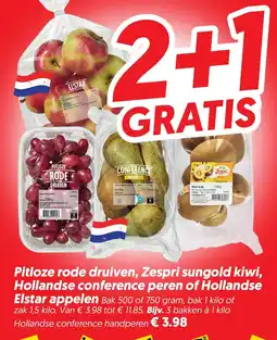 Dekamarkt Pitloze rode druiven, Zespri sungold kiwi, Hollandse conference peren of Hollandse Elstar appelen aanbieding