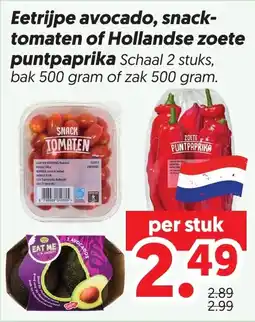 Dekamarkt Eetrijpe avocado, snack-tomaten of Hollandse zoete punt paprika aanbieding