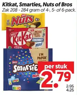 Dekamarkt Kitkat, Smarties, Nuts of Bros aanbieding