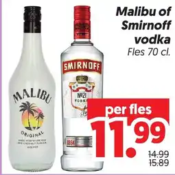 Dekamarkt Malibu of Smirnoff vodka aanbieding
